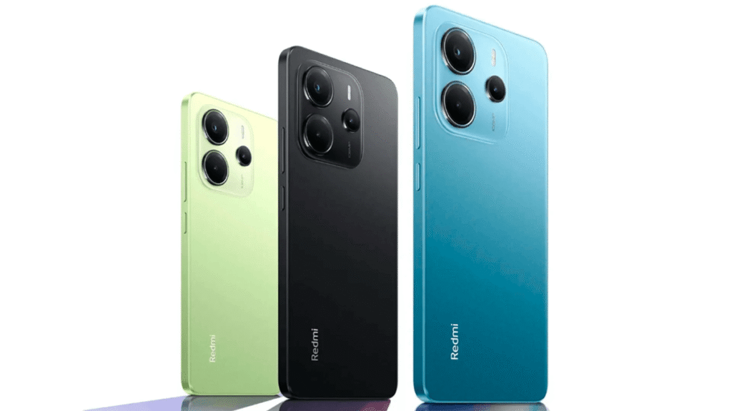 Imagem do Xiaomi Redmi Note 14 (4G) destacando suas versões coloridas e design moderno, reforçando sua proposta de ótimo custo-benefício em 2025.